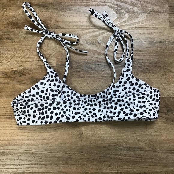 SHEIN Bikini Top Shoulder Tie Spotted Dots White Black Size L - Picture 6 of 8